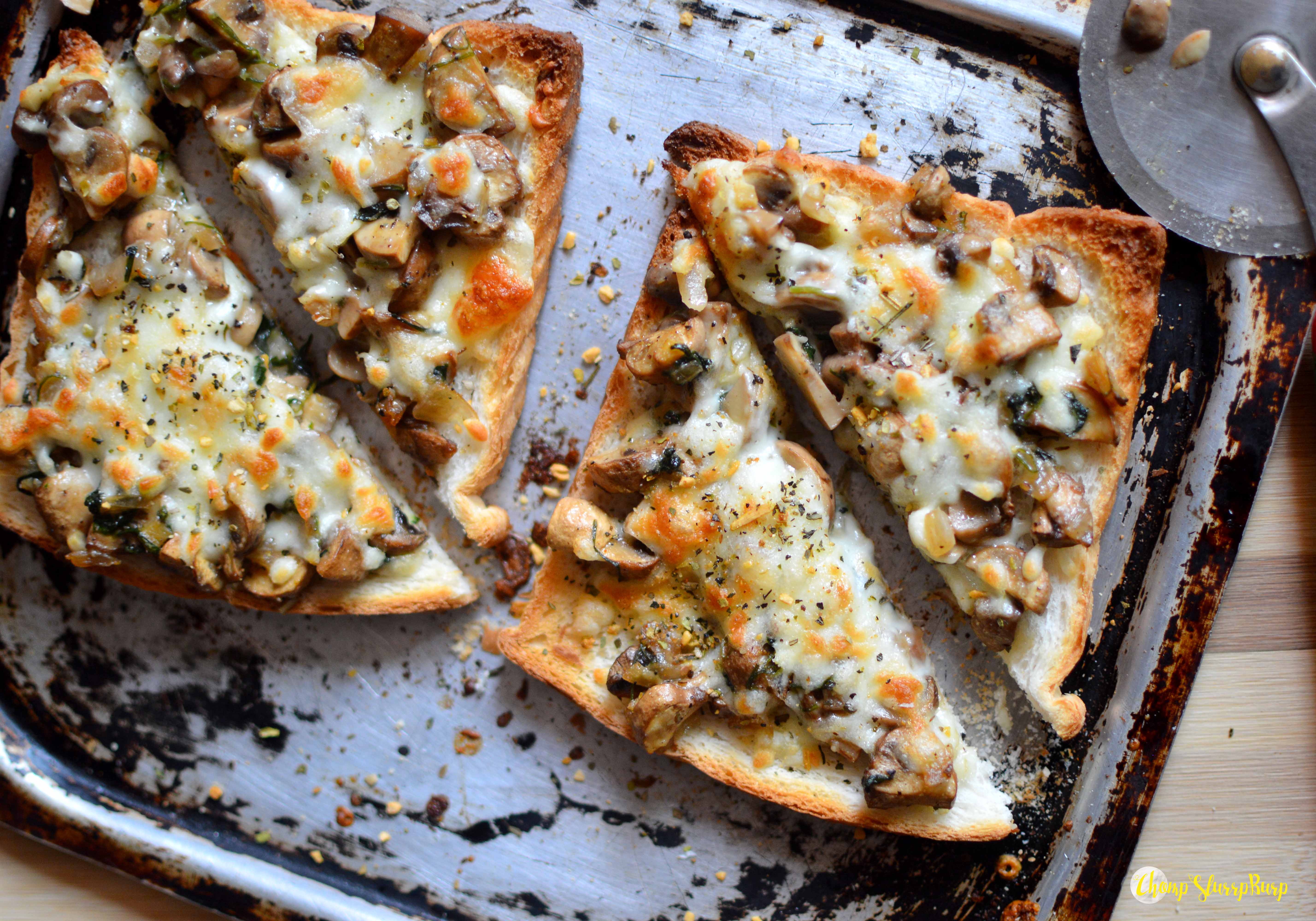 Mushroom and baby spinach cheese toast
