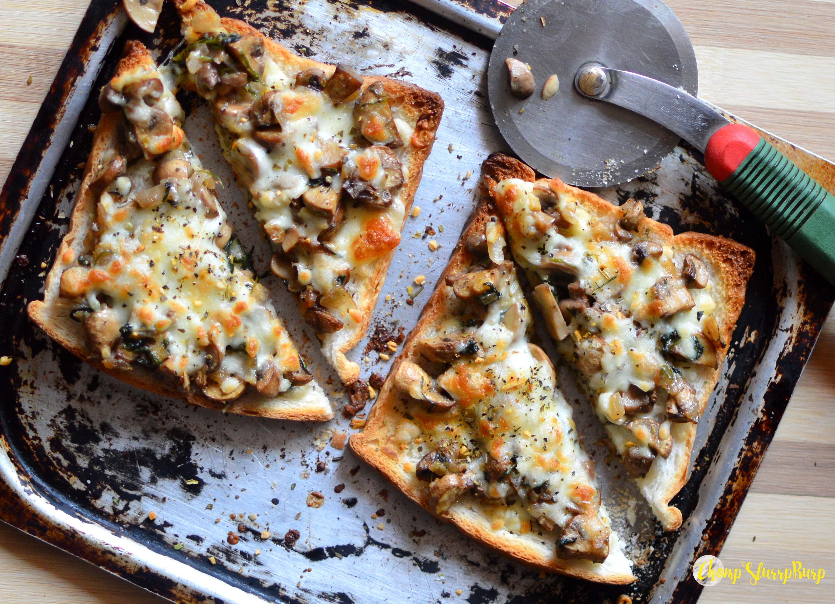 Mushroom and baby spinach cheese toast