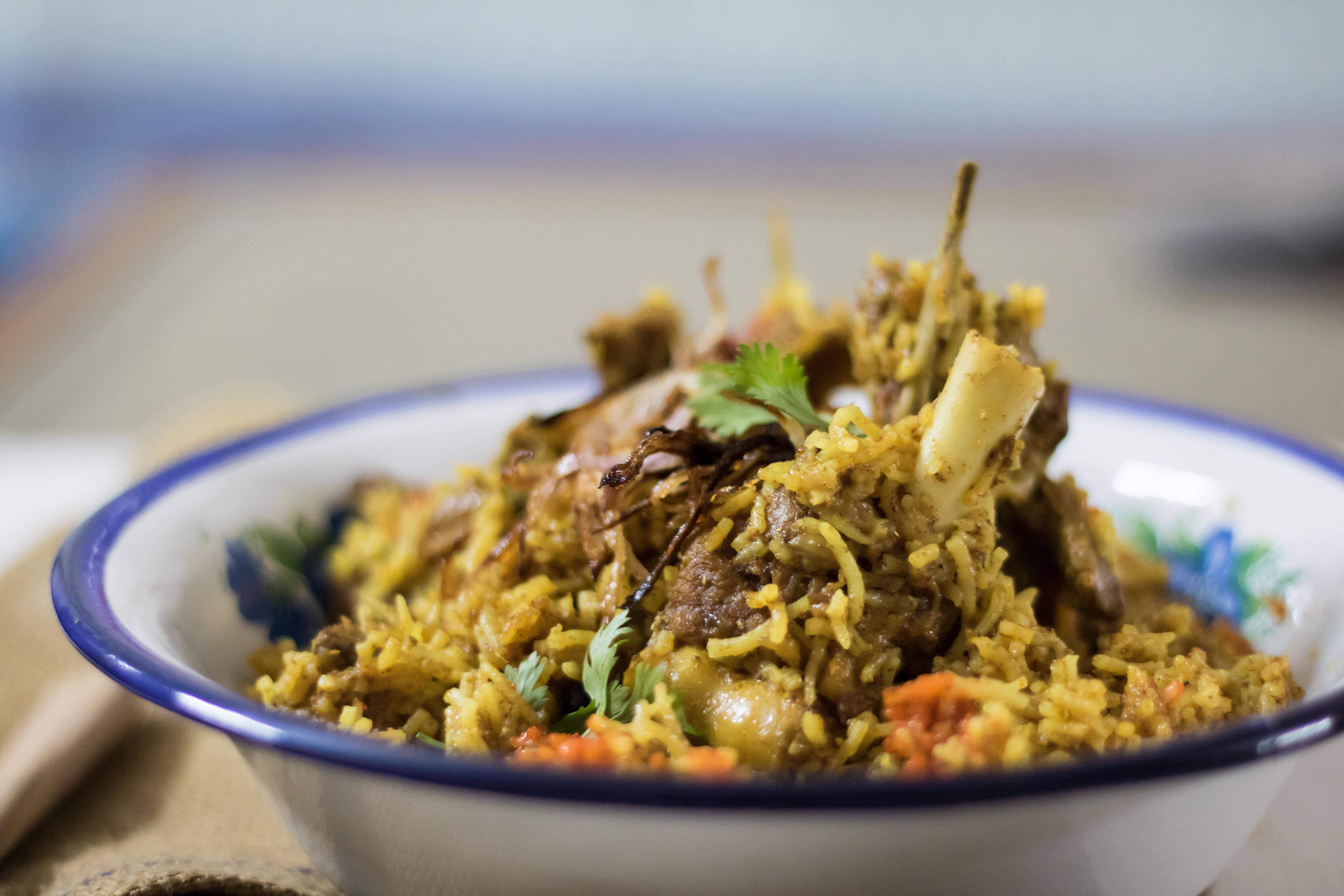 Coconut milk mutton biryani