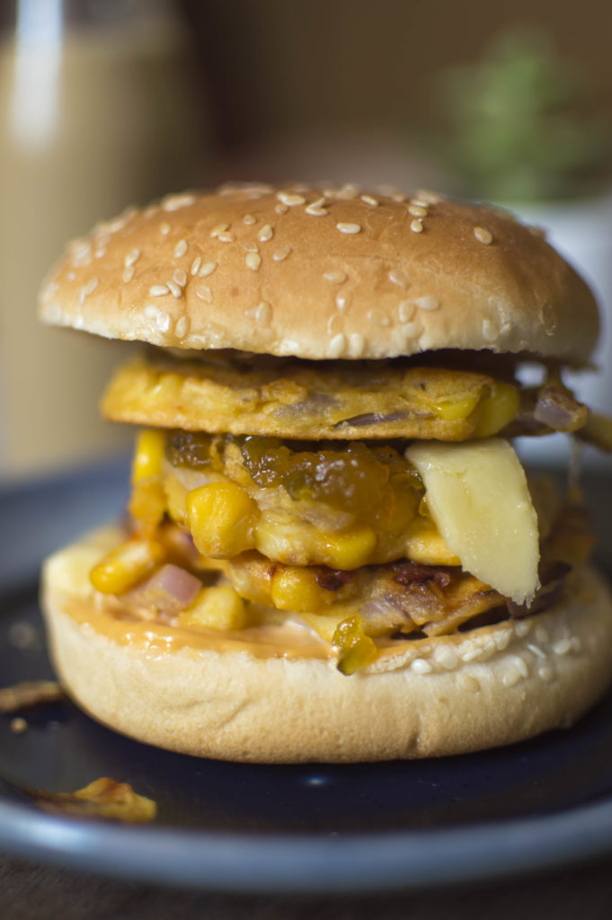 Mango jalapeno relish and cheddar cheese topping