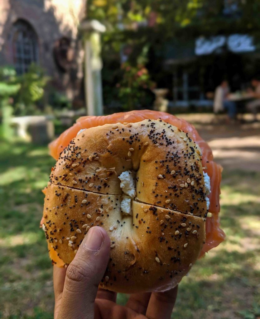 Lox and cream cheese everything bagel from russ and daughters