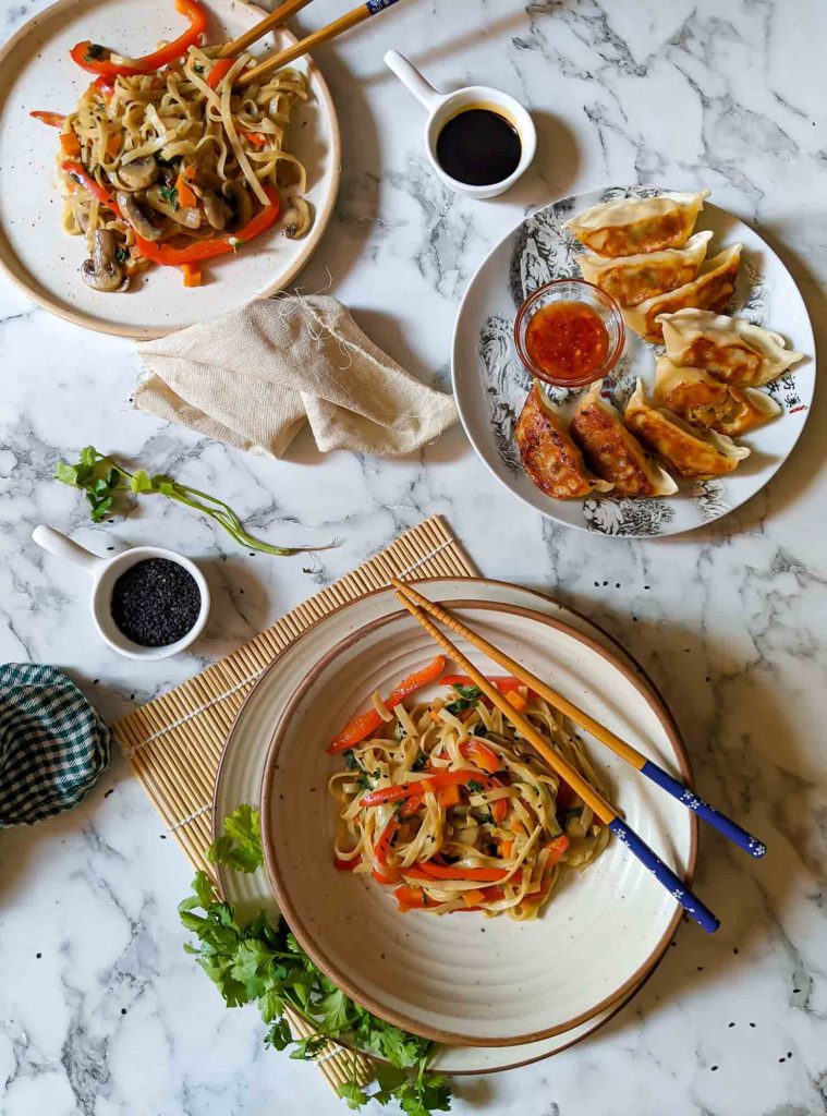 Mushroom udon noodles