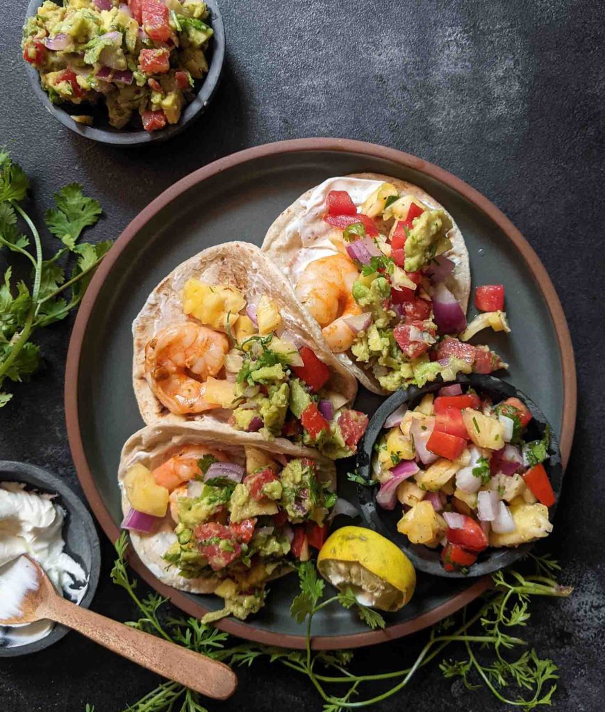 prawn tacos and pineapple salsa