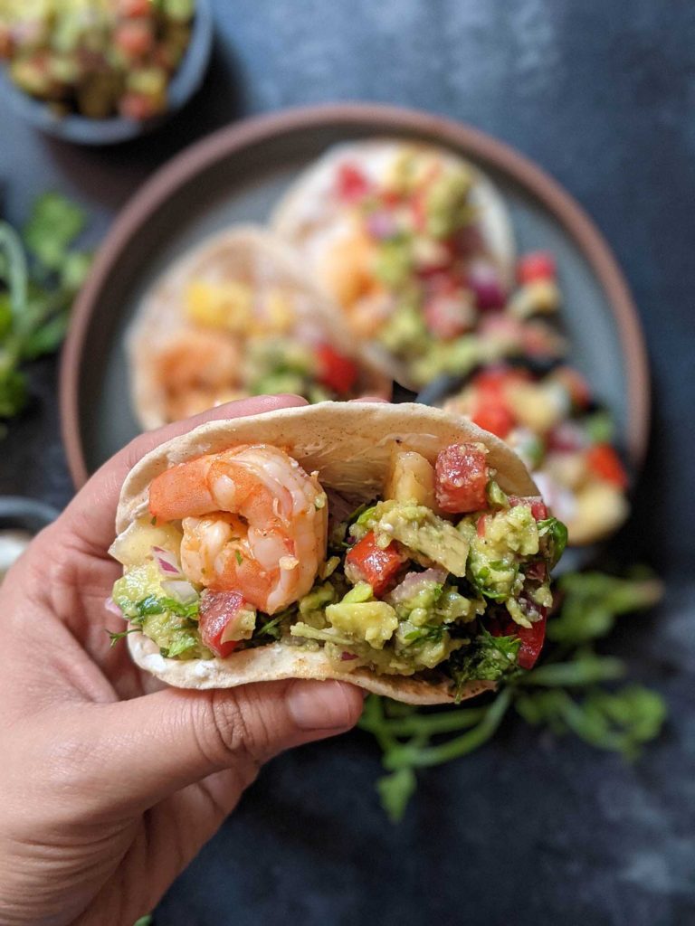 prawn tacos and pineapple salsa