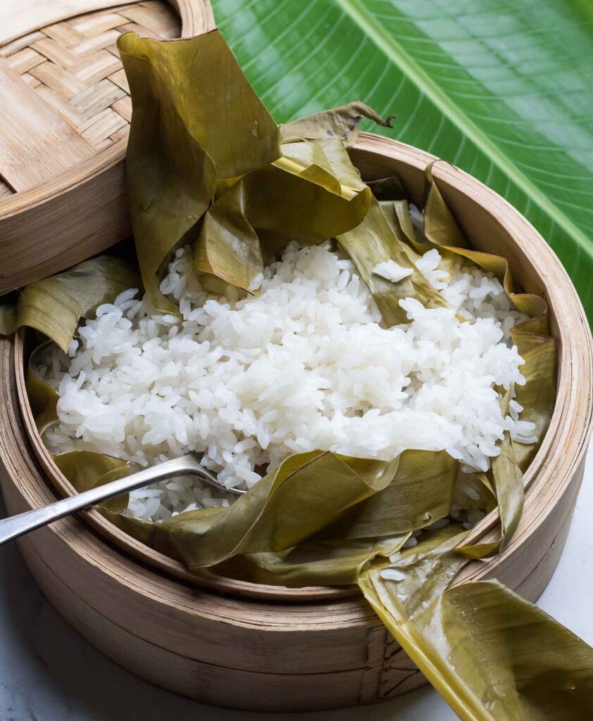 steaming sticky rice