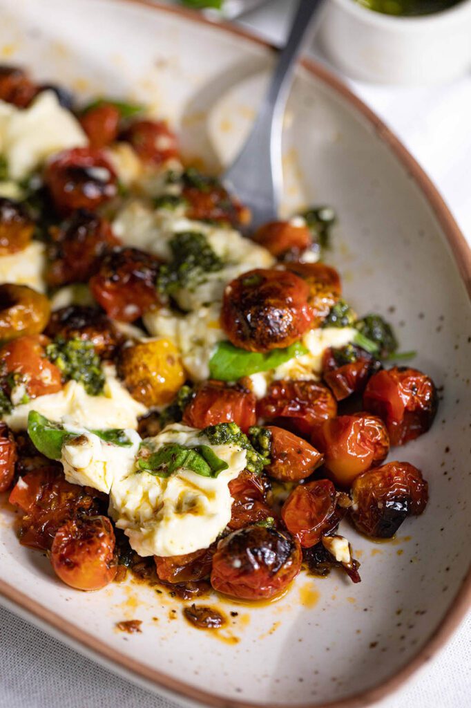 charred tomatoes and burrata