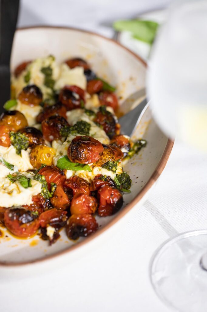 charred tomatoes and burrata