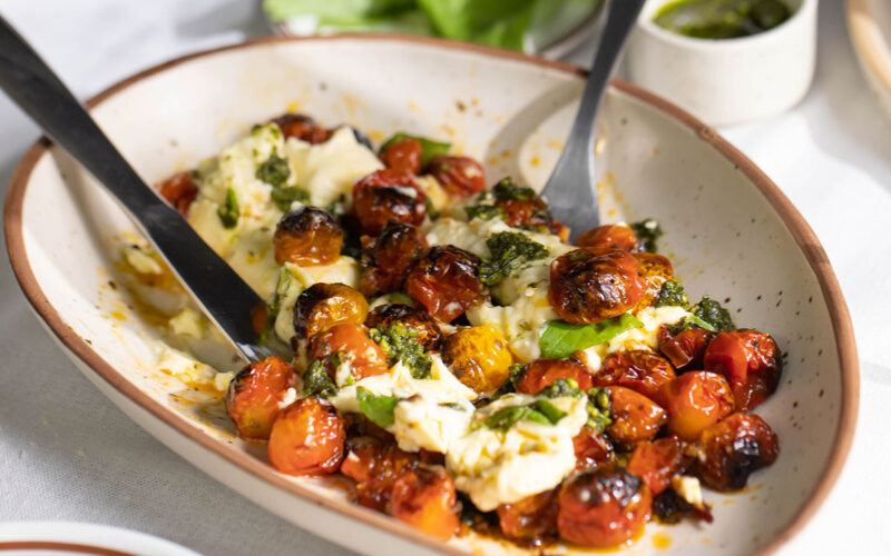 charred tomatoes and burrata