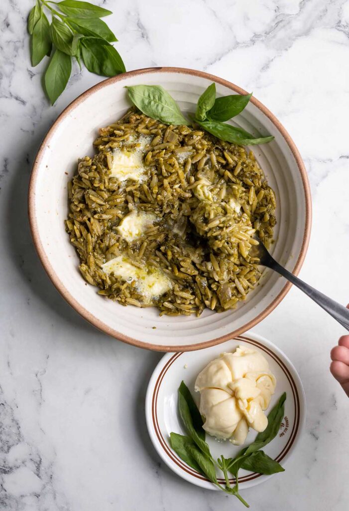 Creamy Orzo with Blistered Tomatoes