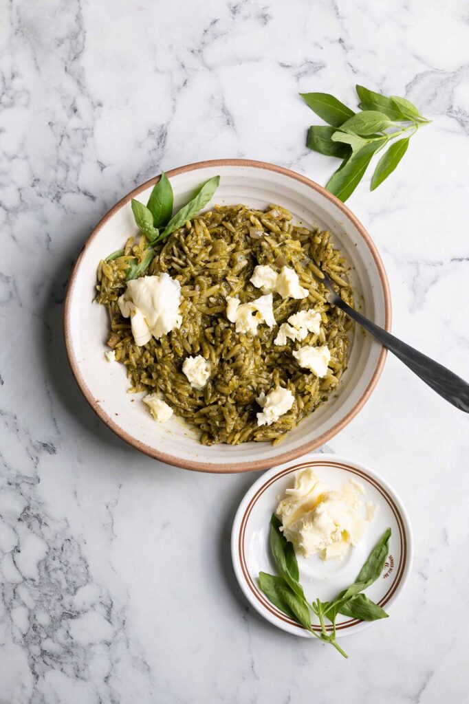 pesto burrata orzo