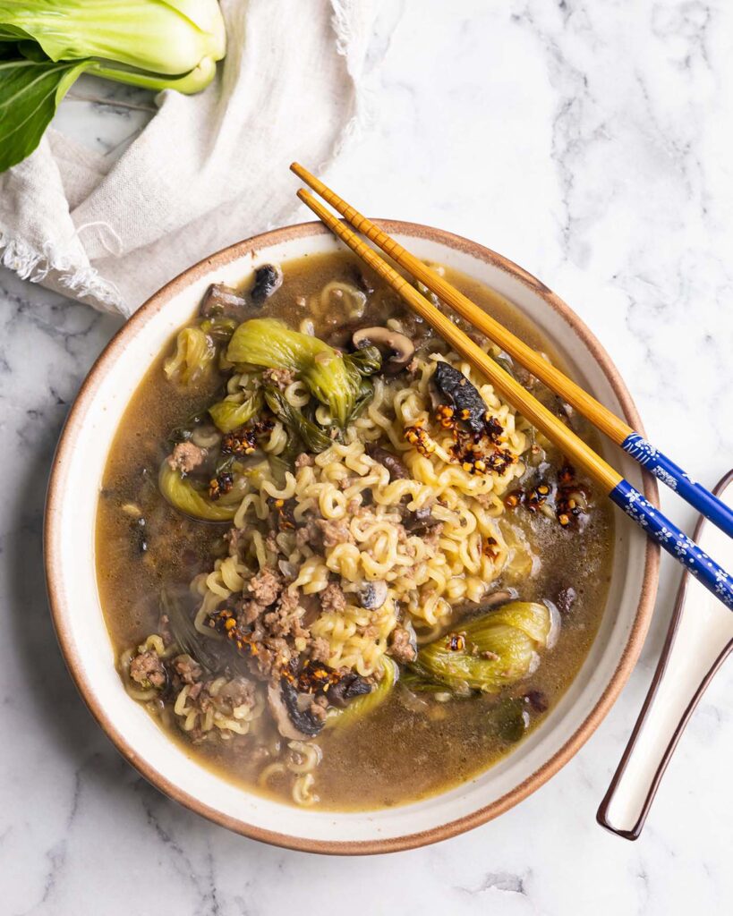 seared pokchoy soup with ramen