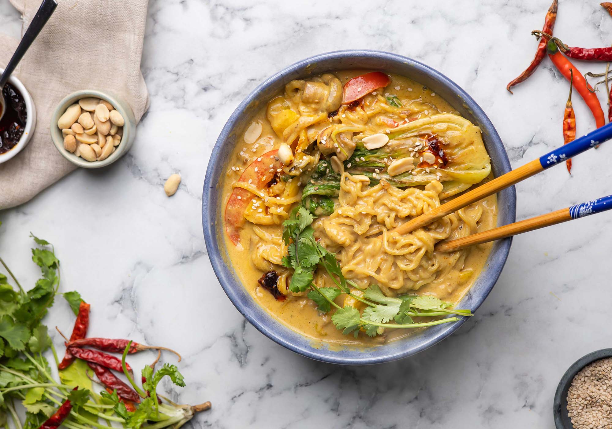 Thai peanut ramen noodles - quick recipes - ChompSlurrpBurp